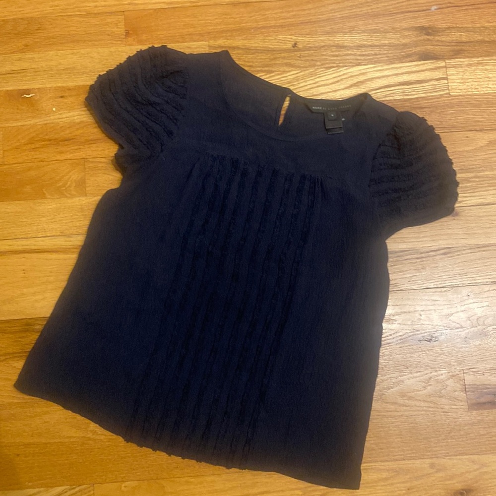 Marc Jacobs luxury top navy black ruffled size 4